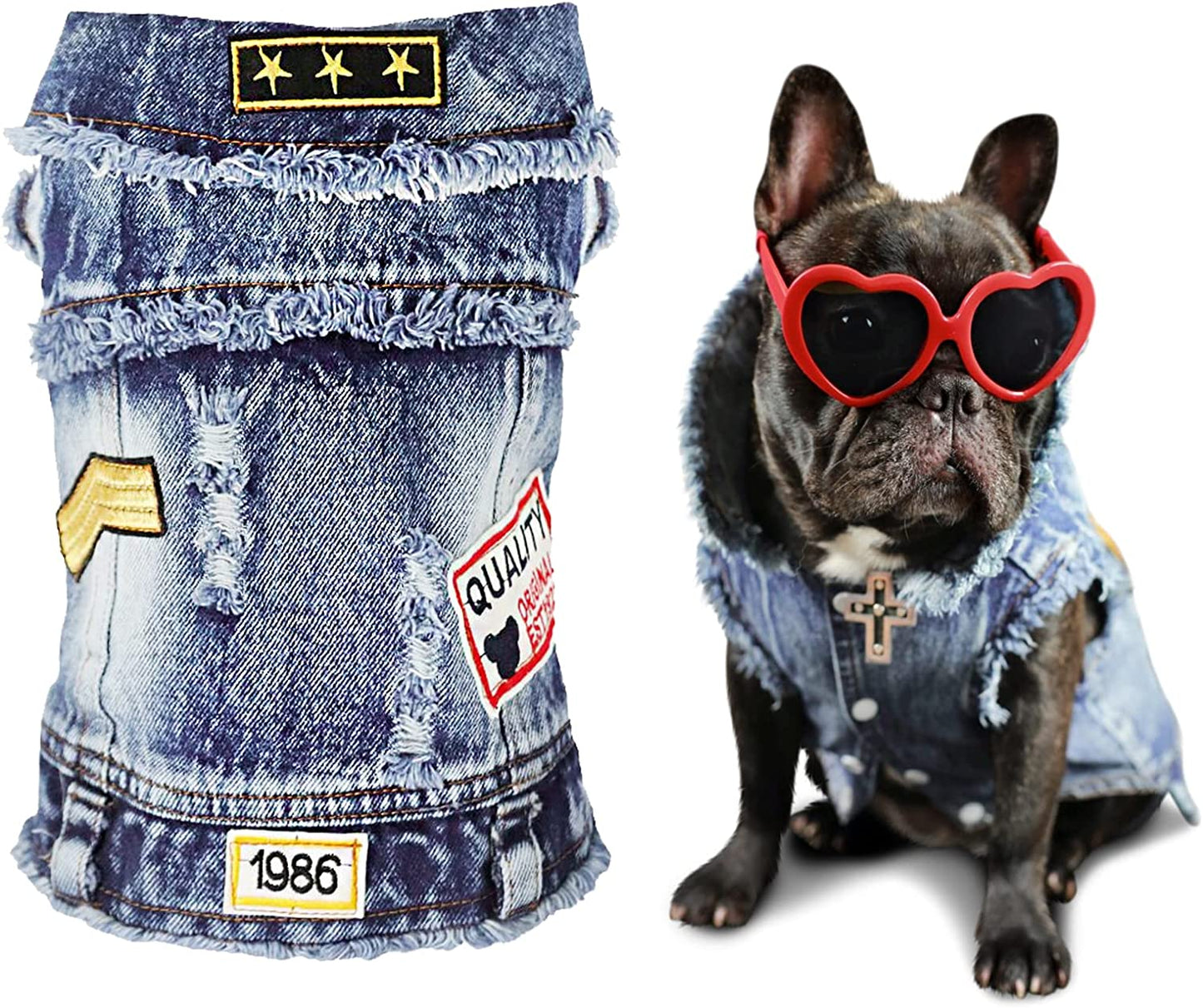 Pet Clothes Dog Jeans Jacket Cool Blue Denim Coat Small Medium Puppy Blue Vintage Washed Clothes Dogs Lapel Vests Classic Hoodies