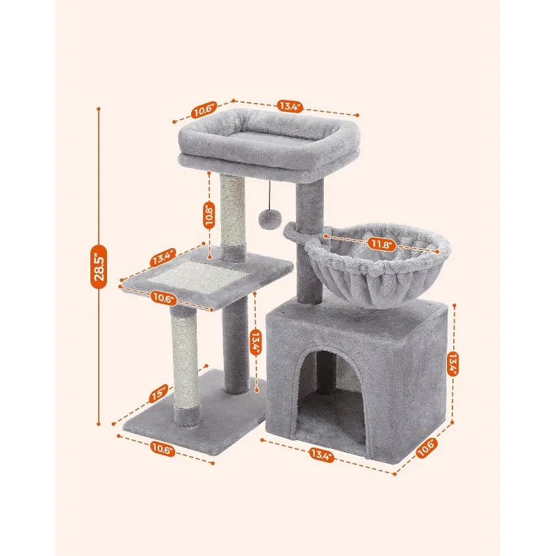 PEQULTI Small Cat Tree, [28.5''] Cat Tower for Indoor Cats, 2 Styles Cat Activity Tree with Cat Scratching Posts