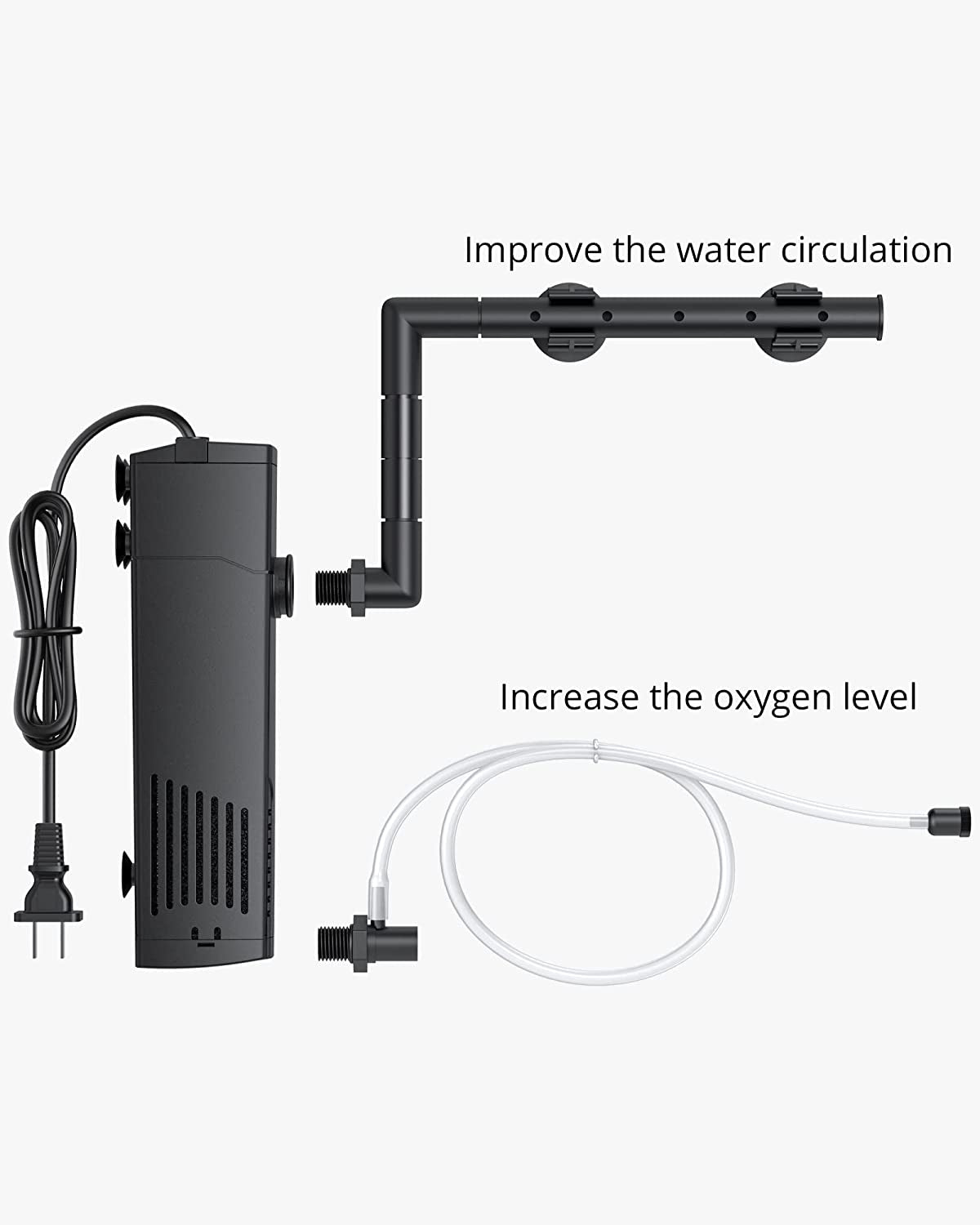 Aquarium Internal Filter, Submersible Power Filter with Multiple Function, Aeration System with Sponge Filter for Fish Tanks 10-20 Gallon, 100 GPH, 7W