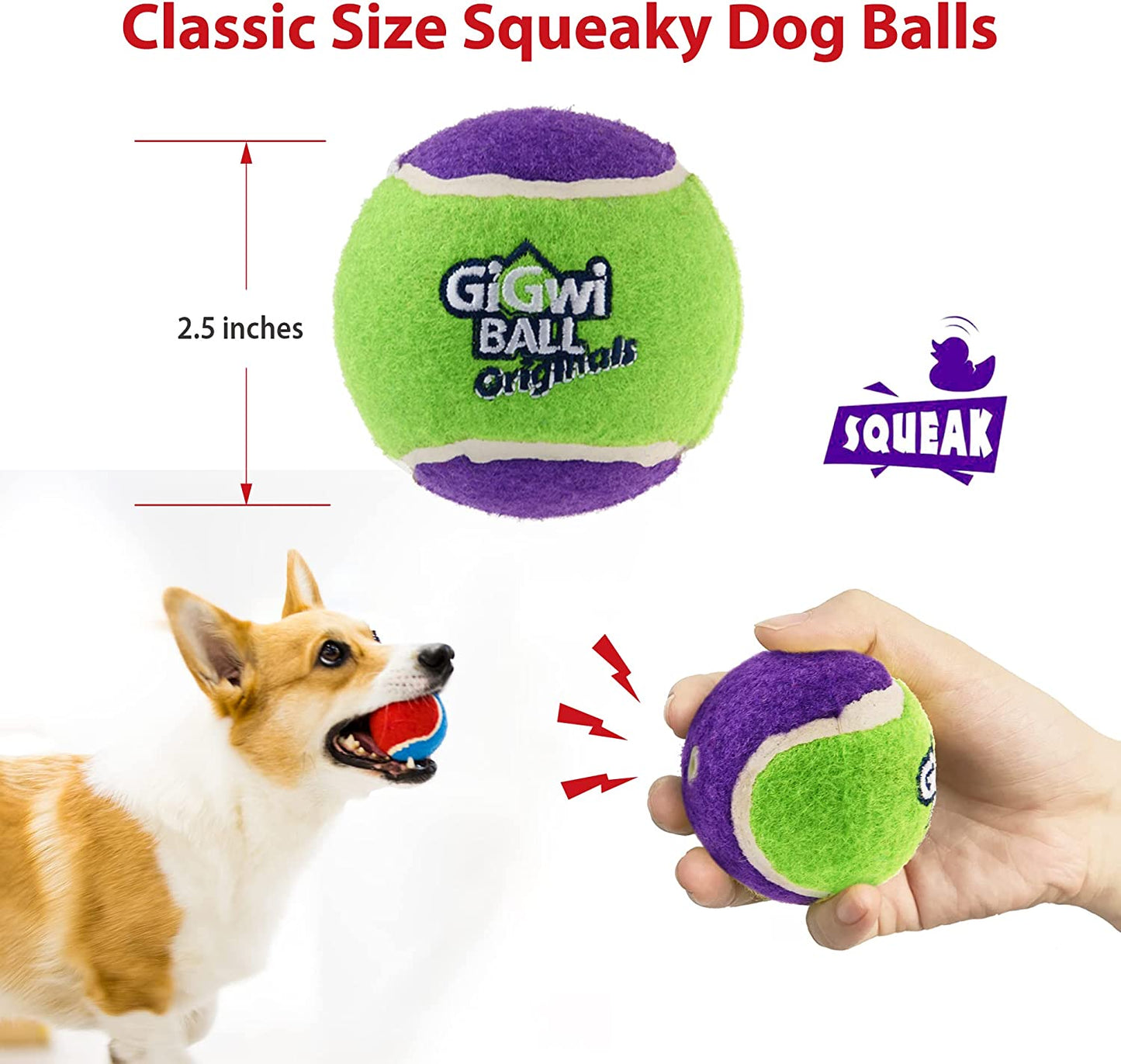 Tennis Balls for Dogs, Squeaky Dog Tennis Balls for Exercise, High Bouncy Dog Balls Bright Colors 2.5 Inches, Interactive Funny Dog Toys for All Breeds of Dogs Indoor & Outdoor Dog Games