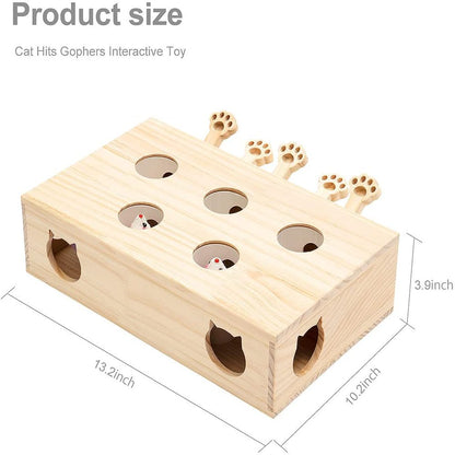 Cat Toys Interactive Whack a Mole Solid Wood Toys for Indoor Cats Kitten Catch Mice Game