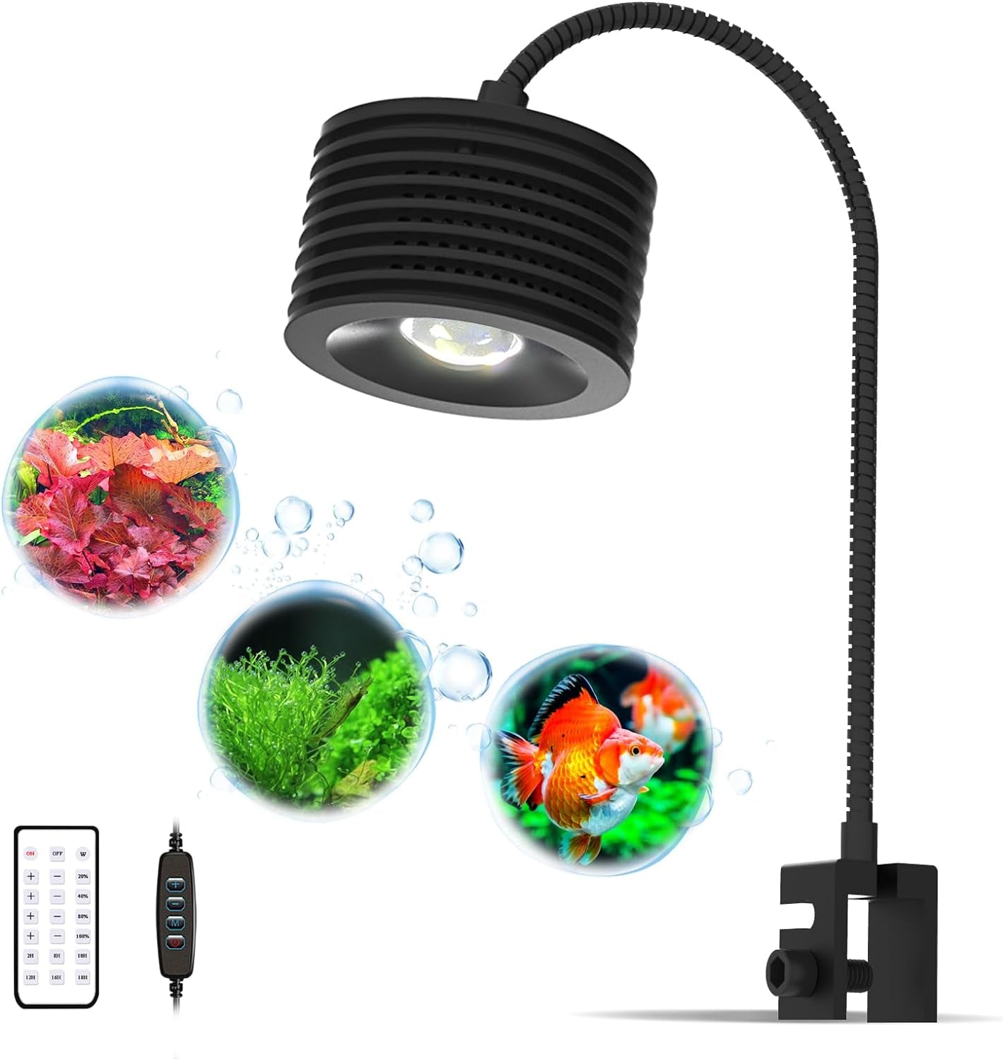 LED Aquarium Light, Planted Tank Light 4 Channels Remote Control 6500K Aquarium LED Light for Freshwater Fish Tank Refugium with Gooseneck (F20 18W Freshwater)