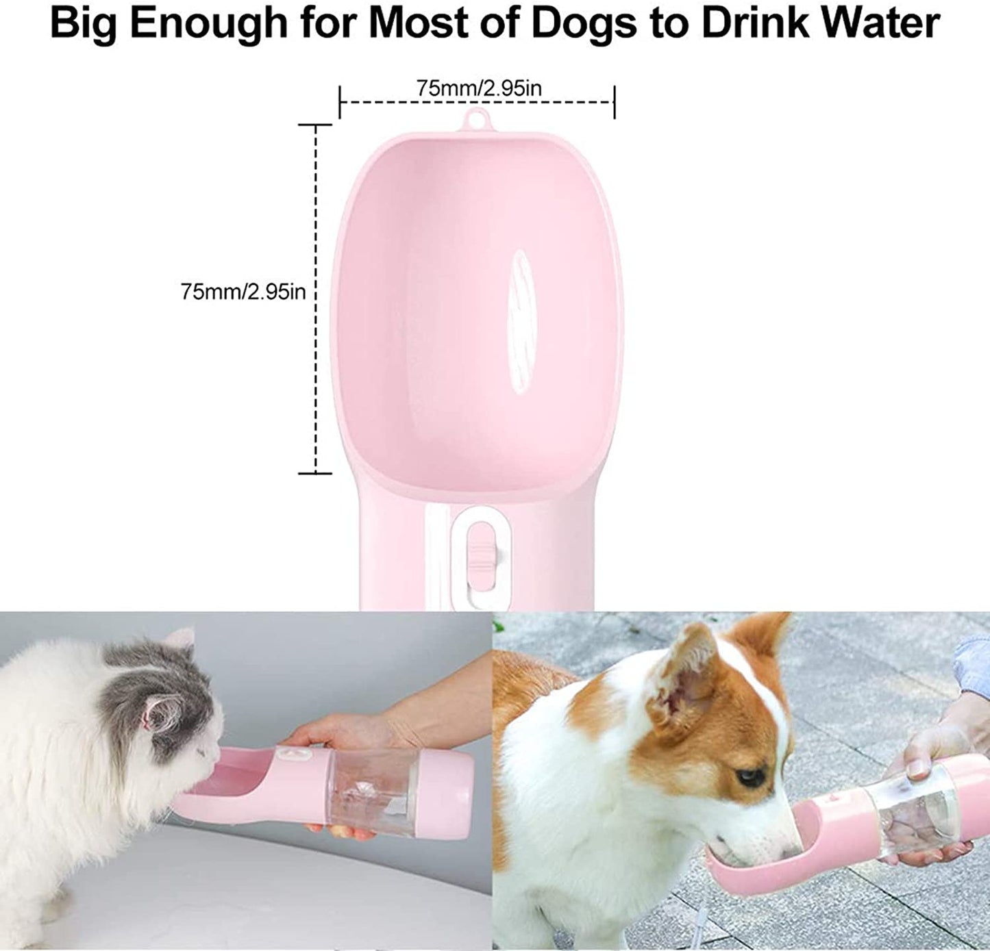 Portable Dog Water Bottle - Multifunctional Outdoor Pet Dispenser for Walking Traveling Hiking Dog&Cat Drinking Bottle and Dish Bowl -Pink