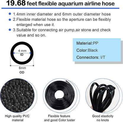 19.86/32.8/101.7 Feet Aquarium Airline Tubing Air Stone for Fish Tank Aquarium Check Value Aquarium Suction Cups Aquarium Air Controller and I T Connector